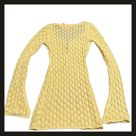 Edikted Brie Yellow Crochet Cut-Out Mini Dress XS NWT Festival Beach Cover Up - Picture 7 of 12